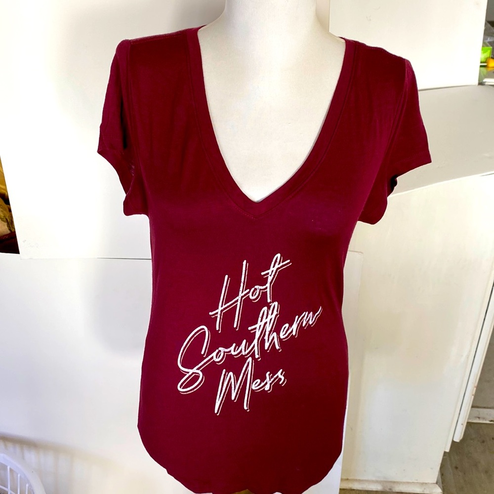 Burgundy hot southern mess cap sleeve crew neck no material content brand new